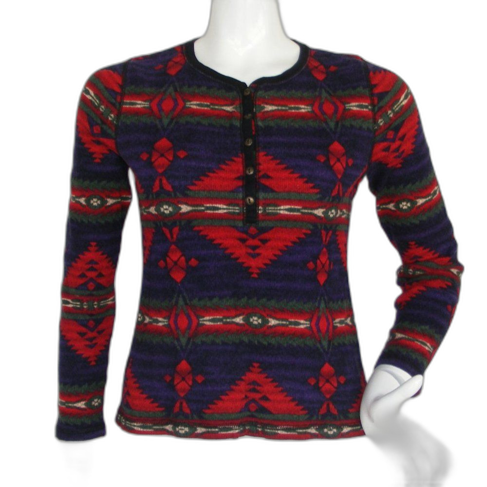 CHAPS Thermal Shirt, PXS Petite, SW Blanket print, Buttons, Pullover
